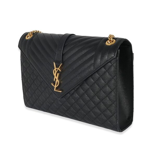 Saint Laurent Black Grain De Poudre Mix Matelassé Large Envelope Flap Bag - Picture 2 of 7